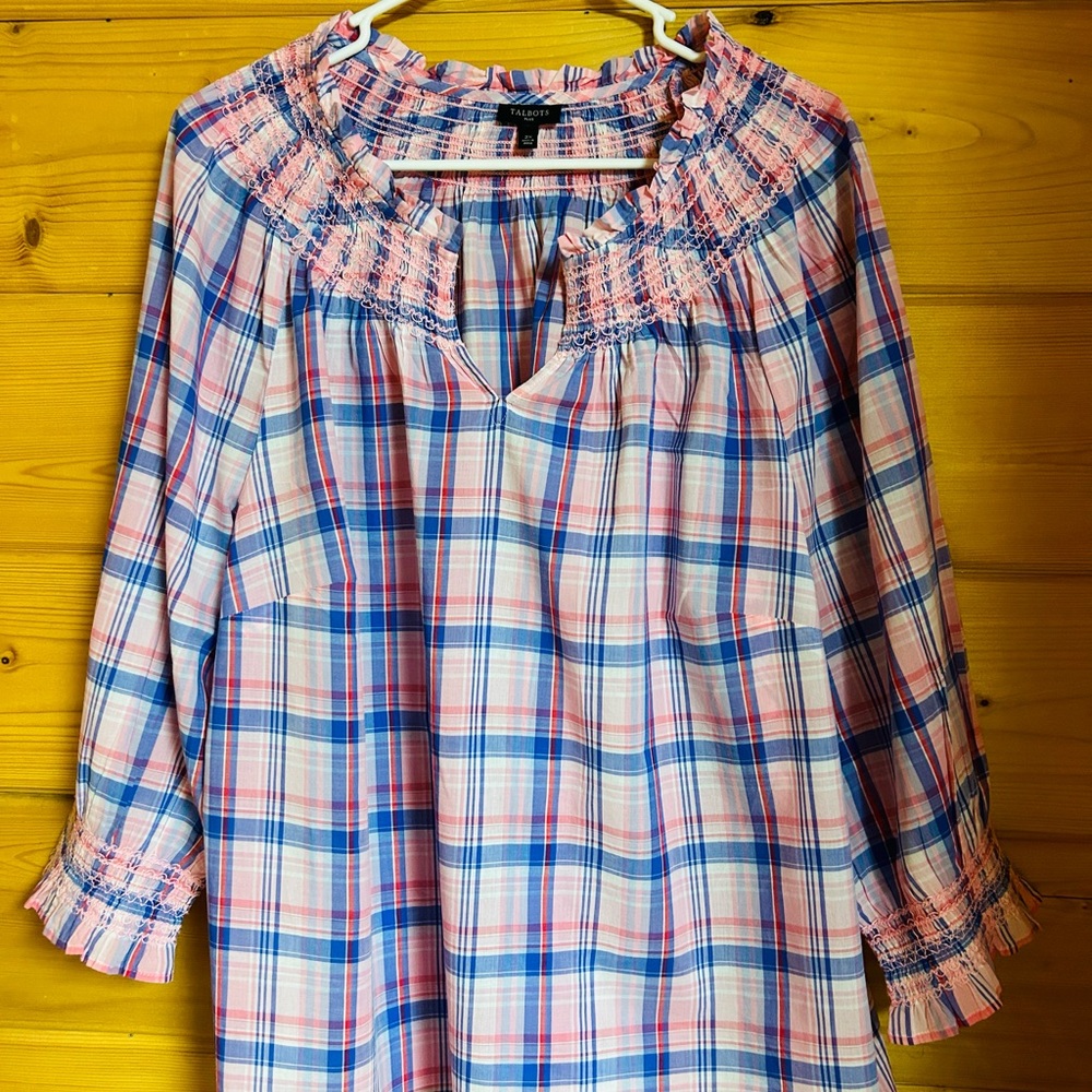 Talbot size 2X blouse top cotton cool picnic walking pinks blues smock